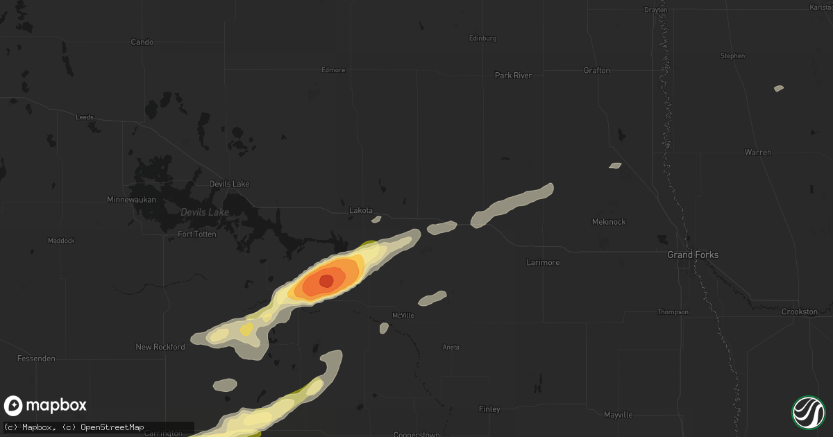 Hail map in Michigan, ND on August 24, 2026