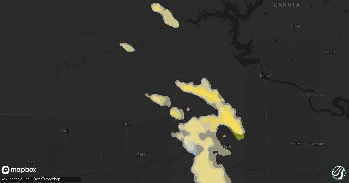 Hail map in Midland, SD on August 24, 2026