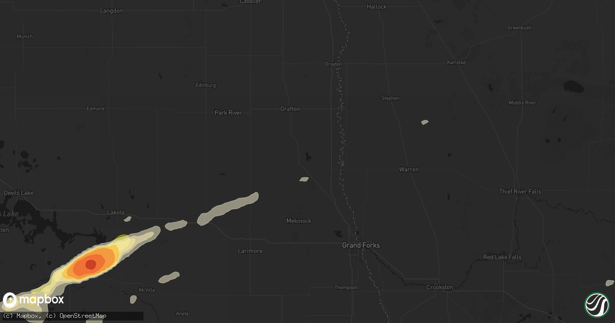 Hail map in Minto, ND on August 24, 2026