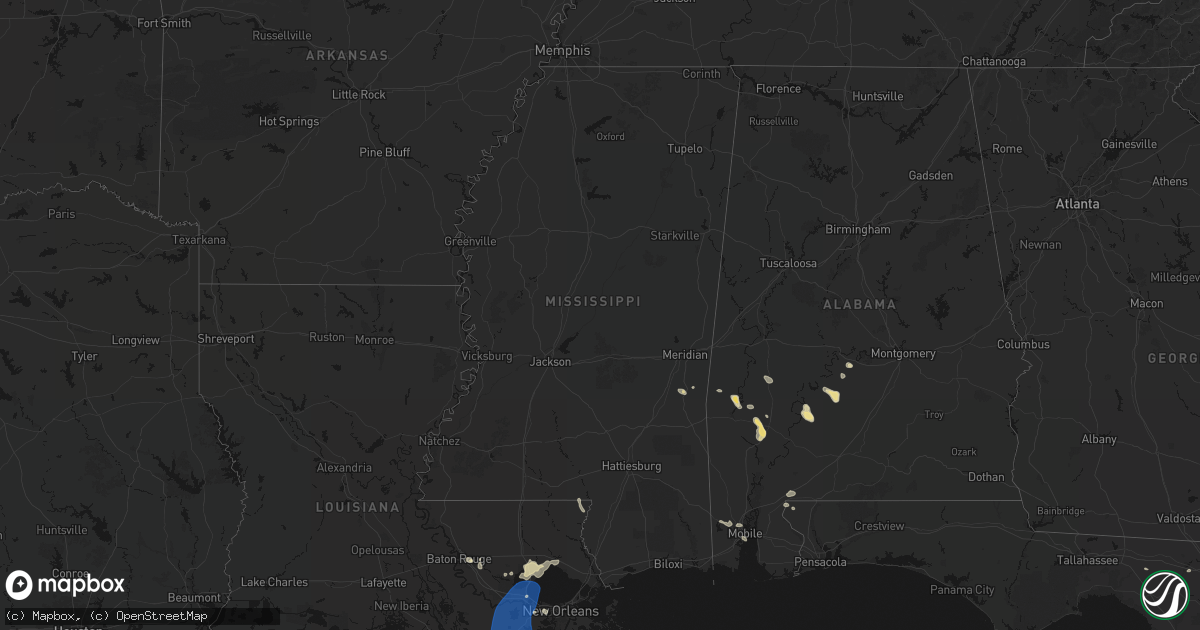 Hail map in Mississippi on August 24, 2026