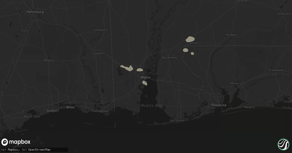 Hail map in Mobile, AL on August 24, 2026