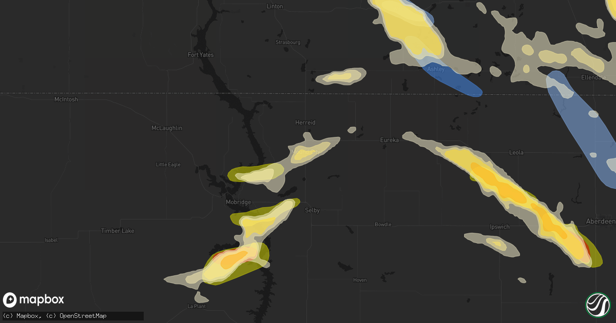 Hail map in Mound City, SD on August 24, 2026