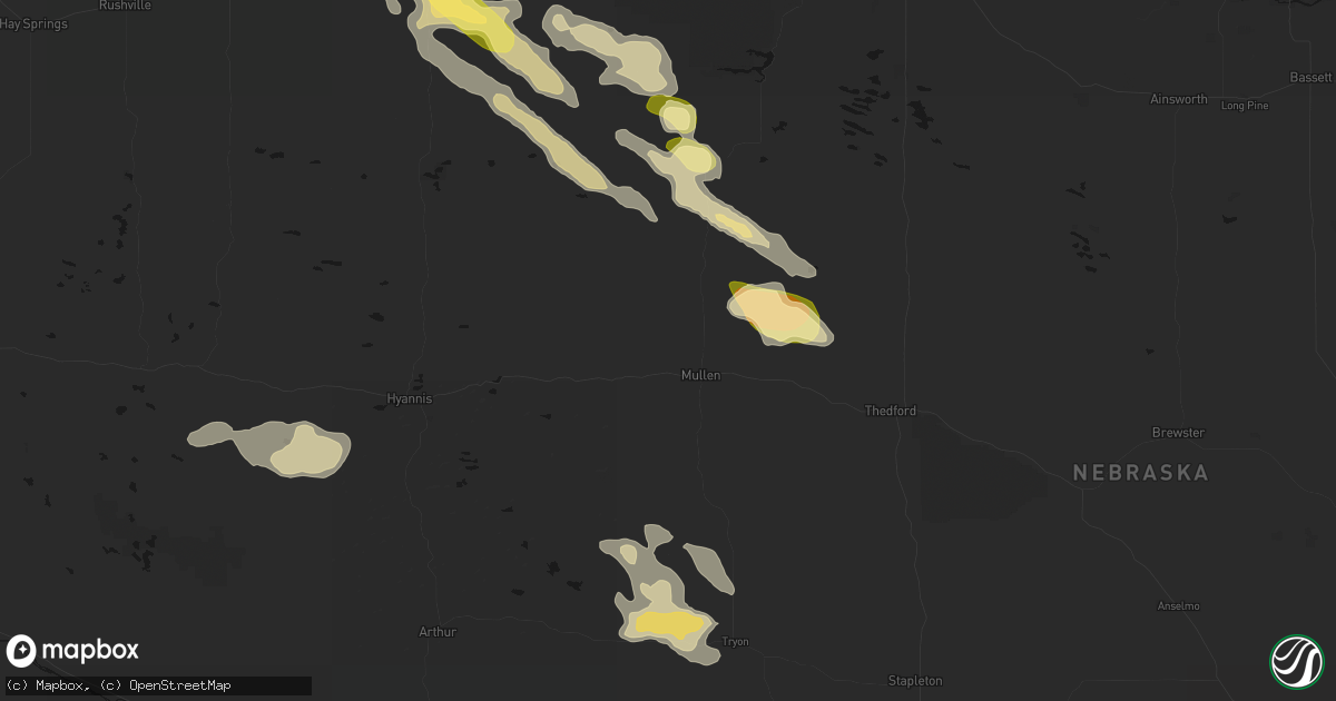 Hail map in Mullen, NE on August 24, 2026
