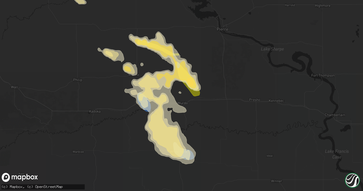 Hail map in Murdo, SD on August 24, 2026