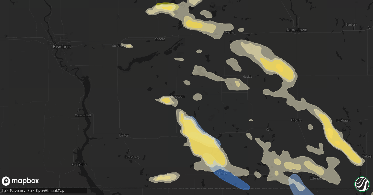 Hail map in Napoleon, ND on August 24, 2026