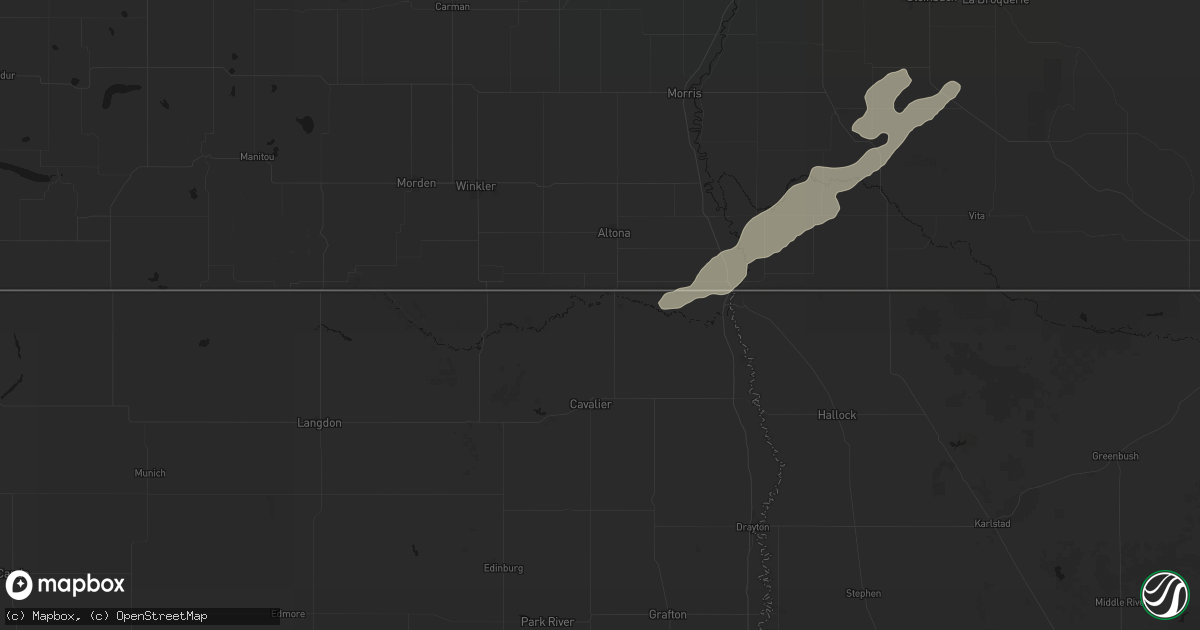 Hail map in Neche, ND on August 24, 2026
