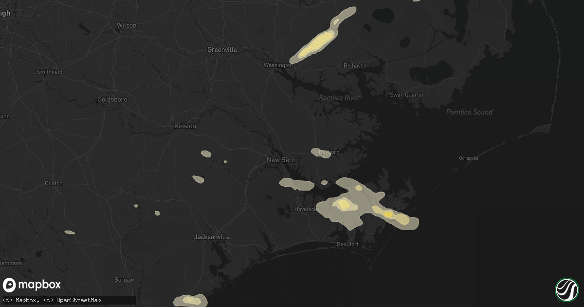Hail map in New Bern, NC on August 24, 2026
