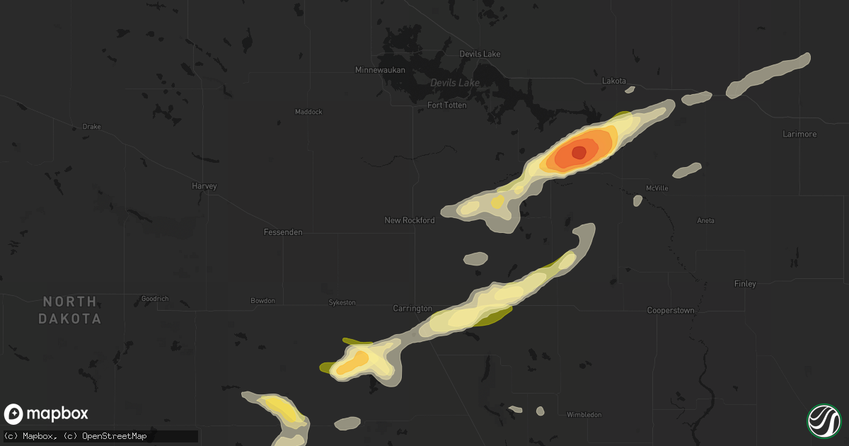 Hail map in New Rockford, ND on August 24, 2026