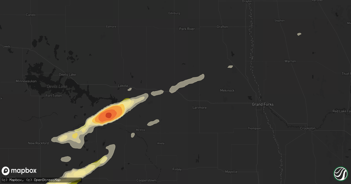 Hail map in Niagara, ND on August 24, 2026