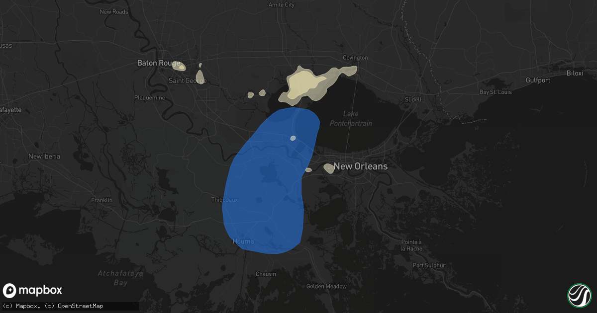 Hail map in Norco, LA on August 24, 2026