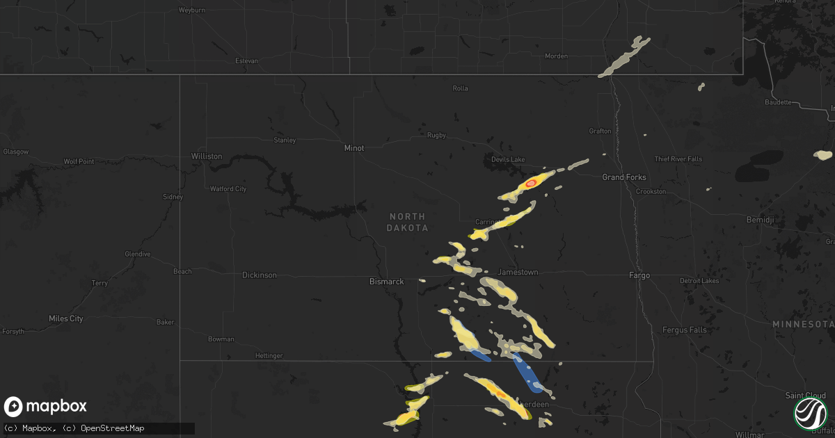 Hail map in North Dakota on August 24, 2026