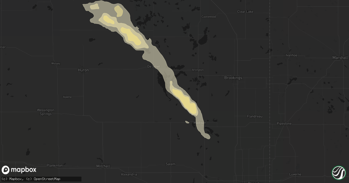 Hail map in Oldham, SD on August 24, 2026