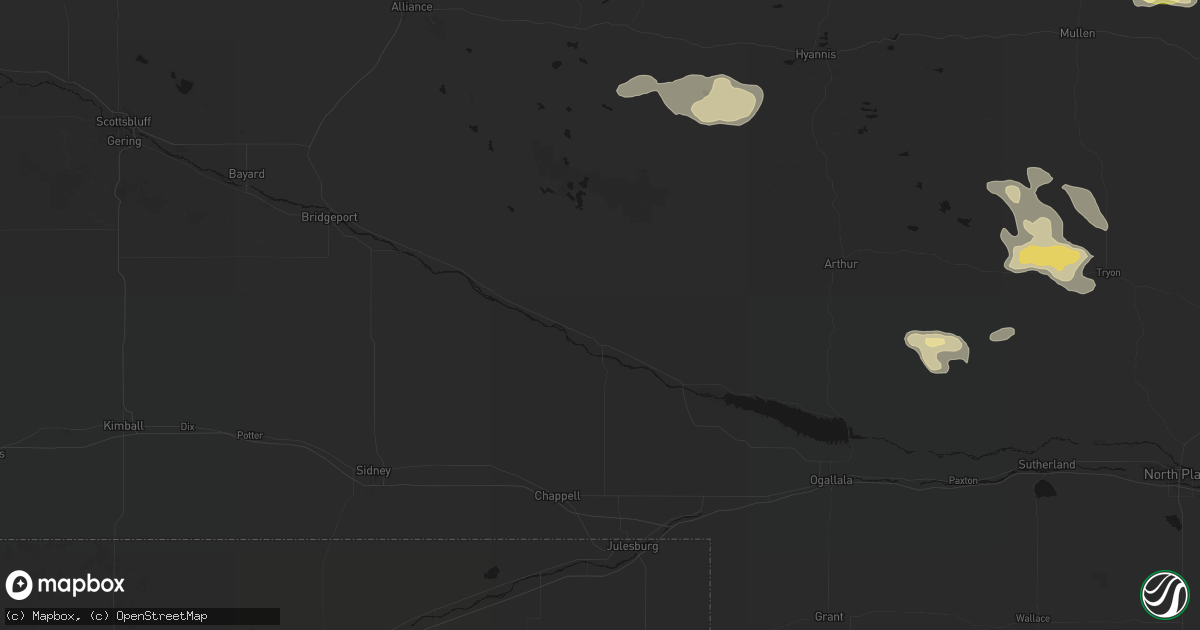 Hail map in Oshkosh, NE on August 24, 2026