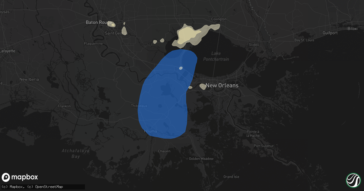 Hail map in Paradis, LA on August 24, 2026