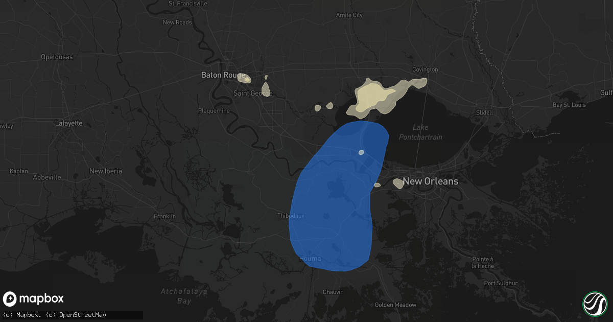 Hail map in Paulina, LA on August 24, 2026