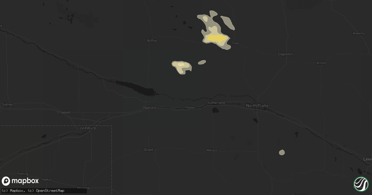 Hail map in Paxton, NE on August 24, 2026