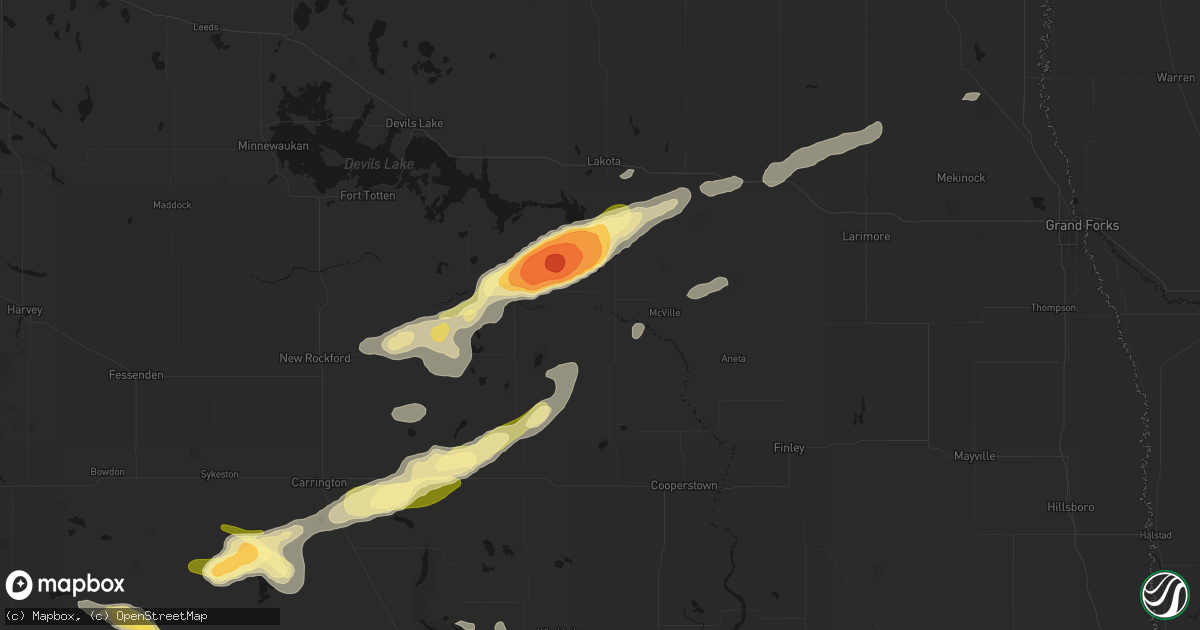 Hail map in Pekin, ND on August 24, 2026
