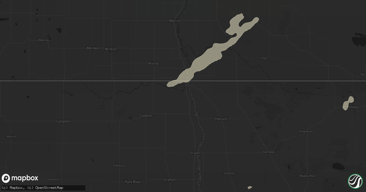 Hail map in Pembina, ND on August 24, 2026