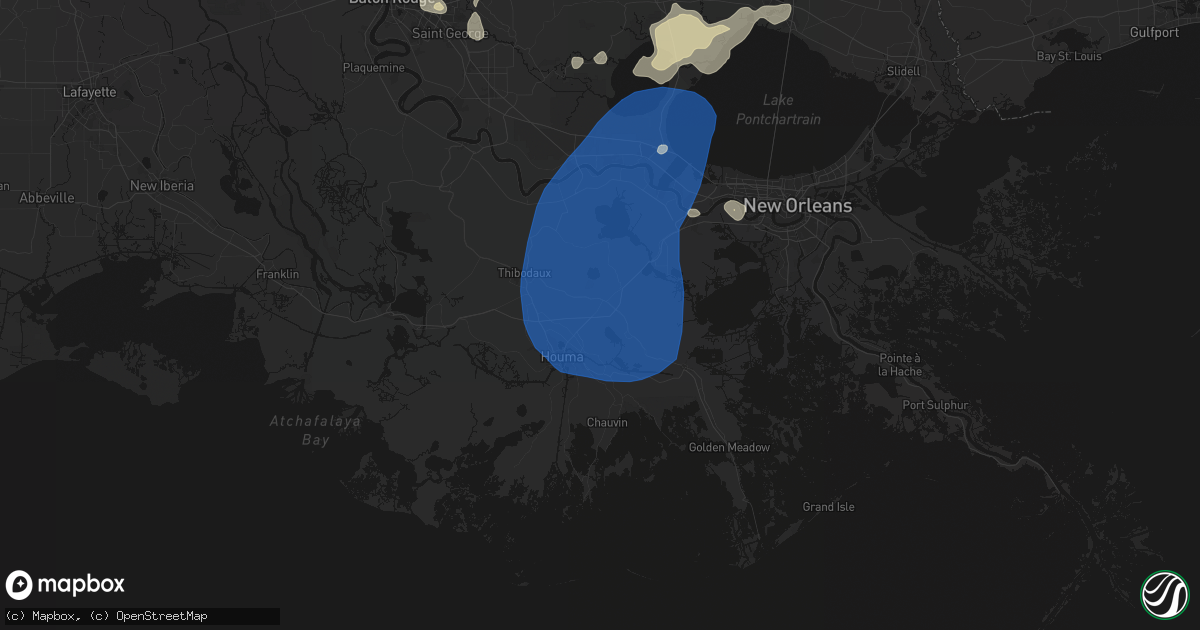 Hail map in Raceland, LA on August 24, 2026
