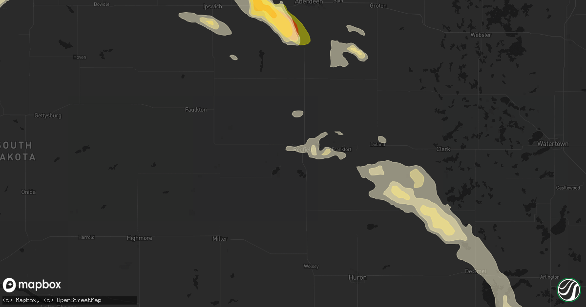 Hail map in Redfield, SD on August 24, 2026