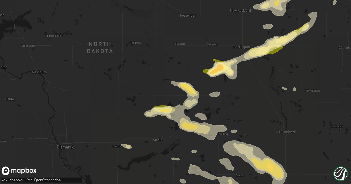 Hail map in Robinson, ND on August 24, 2026