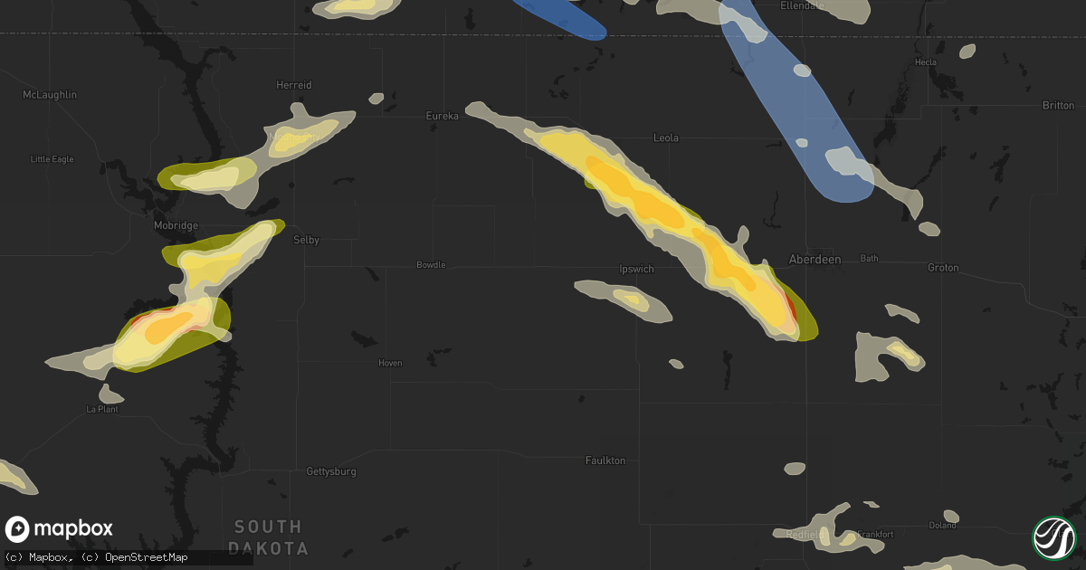 Hail map in Roscoe, SD on August 24, 2026