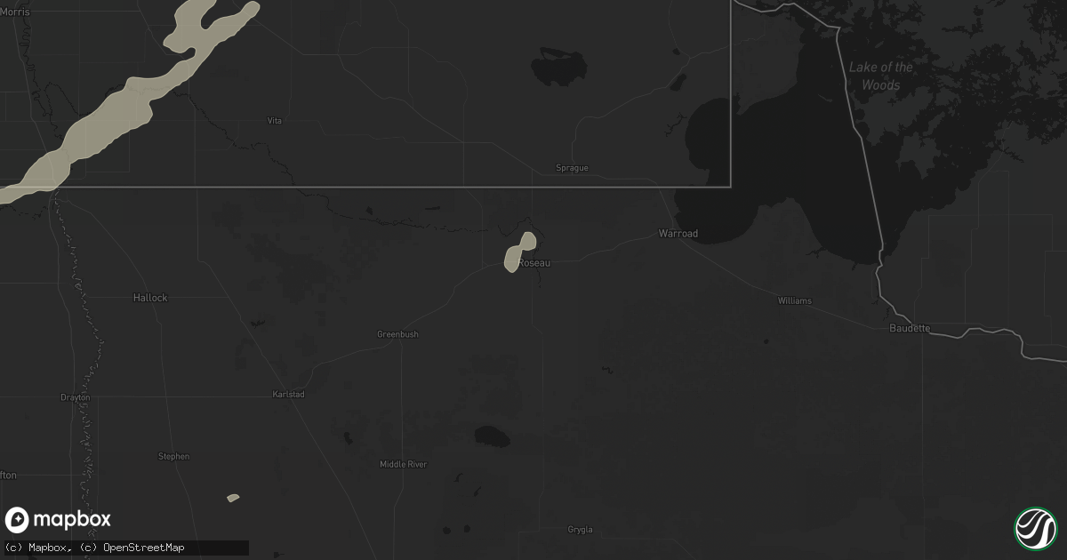 Hail map in Roseau, MN on August 24, 2026
