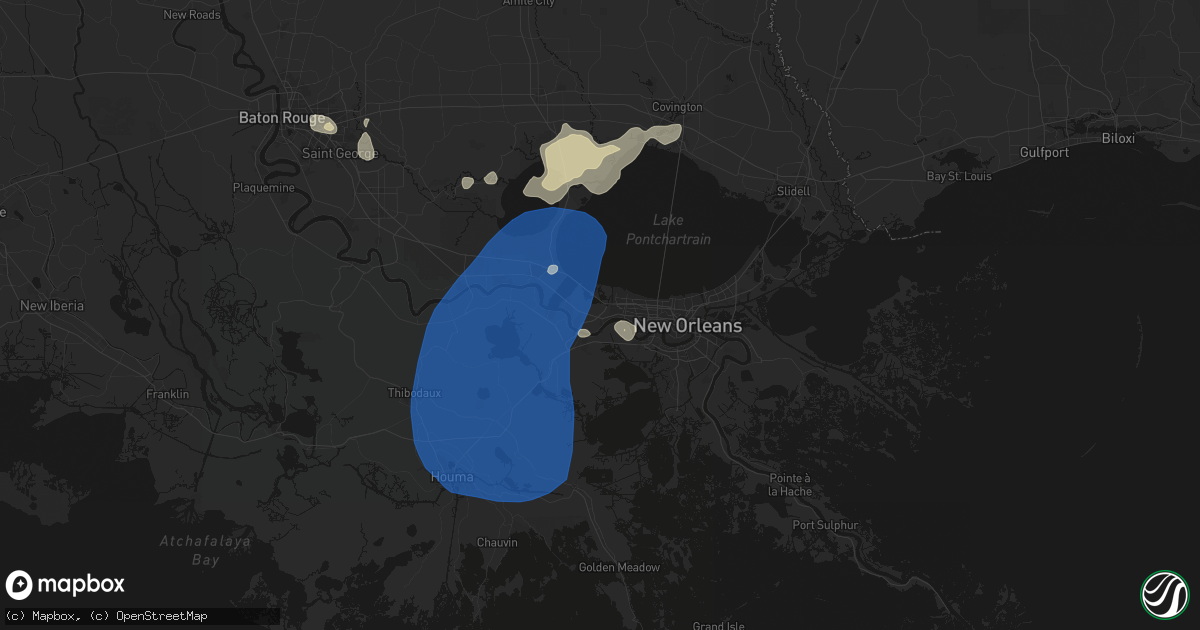 Hail map in Saint Rose, LA on August 24, 2026