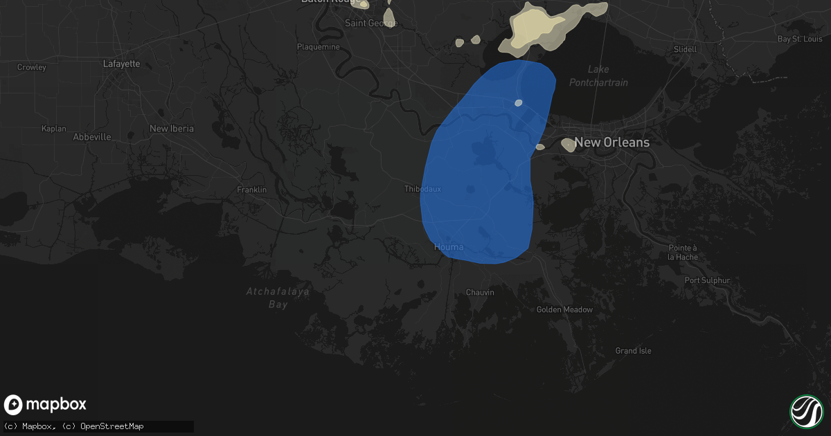 Hail map in Schriever, LA on August 24, 2026