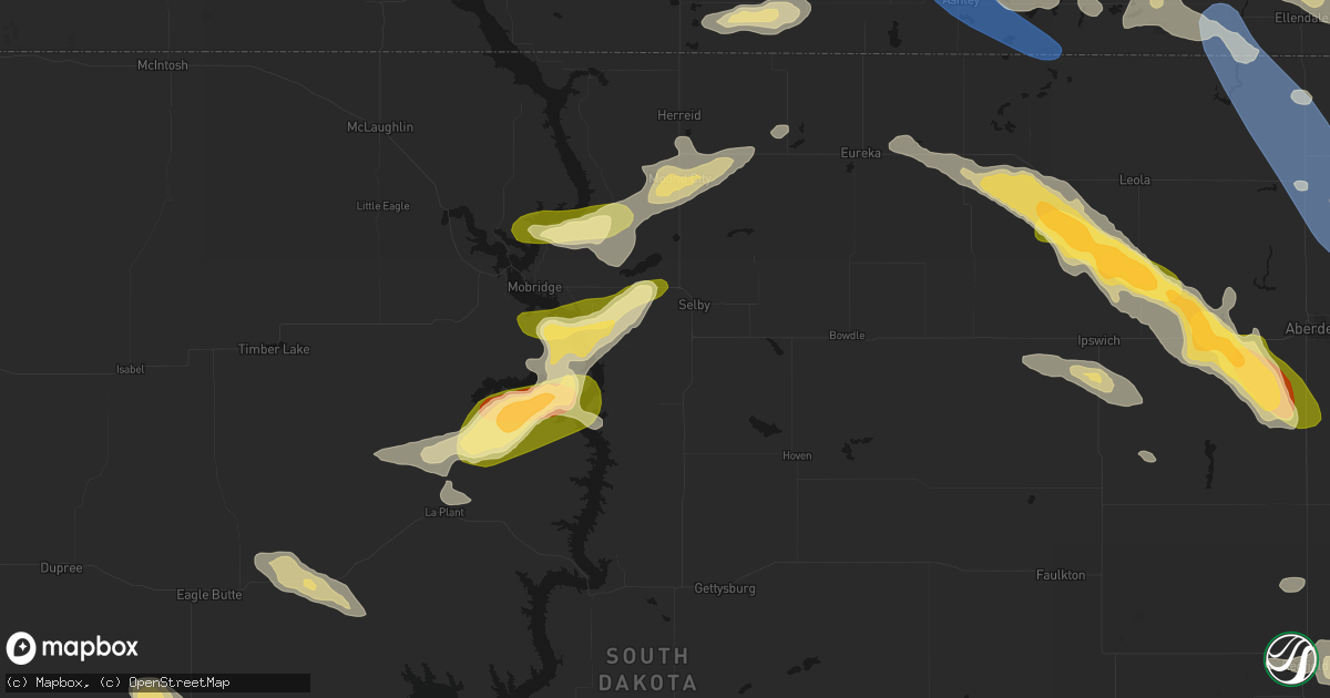 Hail map in Selby, SD on August 24, 2026