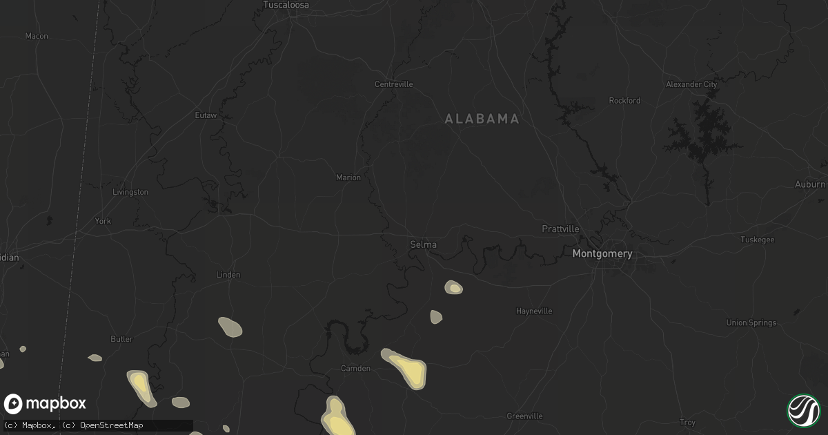 Hail map in Selma, AL on August 24, 2026