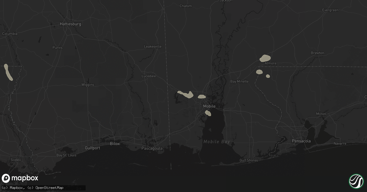Hail map in Semmes, AL on August 24, 2026