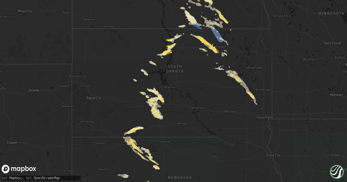 Hail map in South Dakota on August 24, 2026