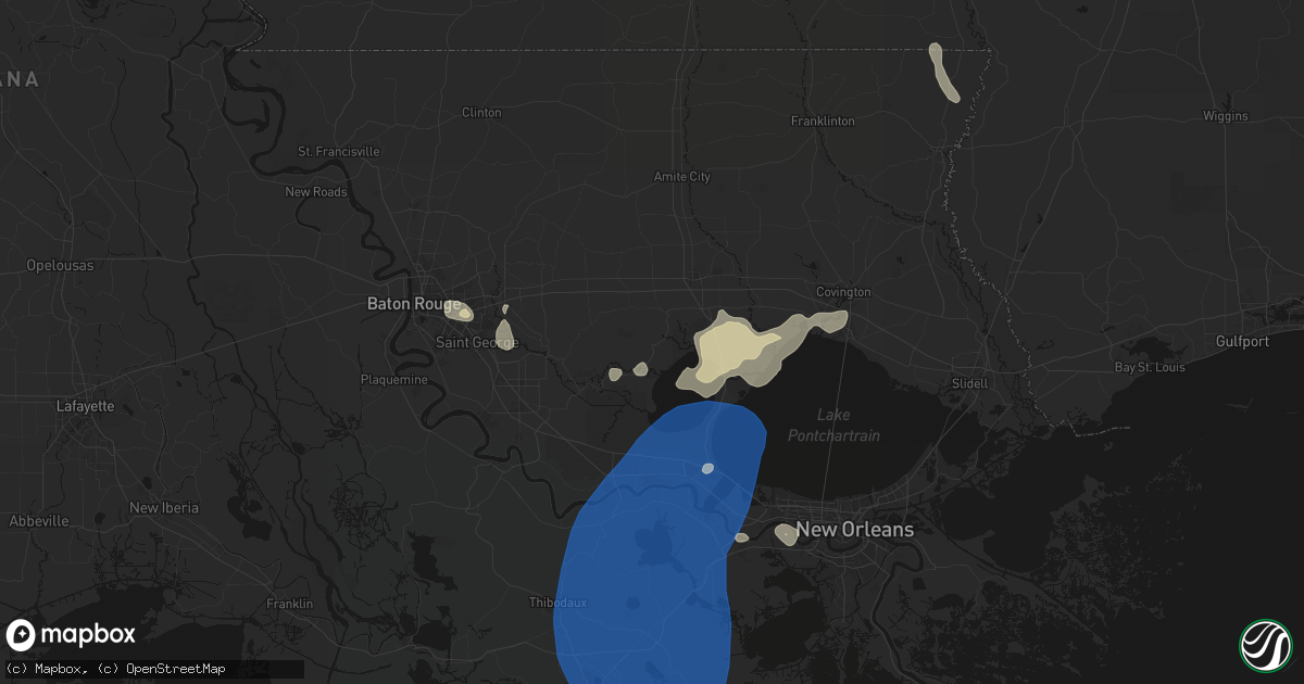 Hail map in Springfield, LA on August 24, 2026
