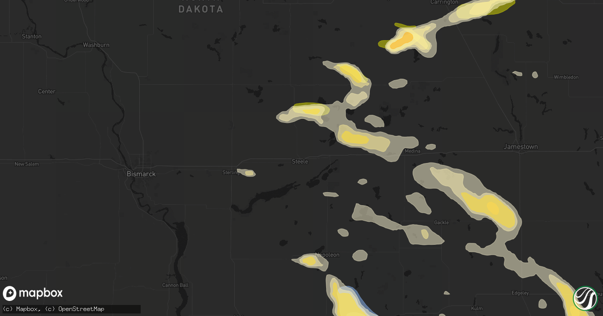 Hail map in Steele, ND on August 24, 2026