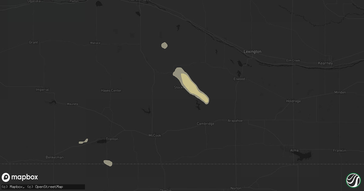 Hail map in Stockville, NE on August 24, 2026