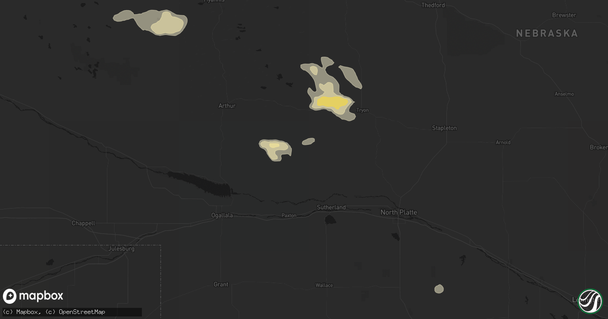 Hail map in Sutherland, NE on August 24, 2026