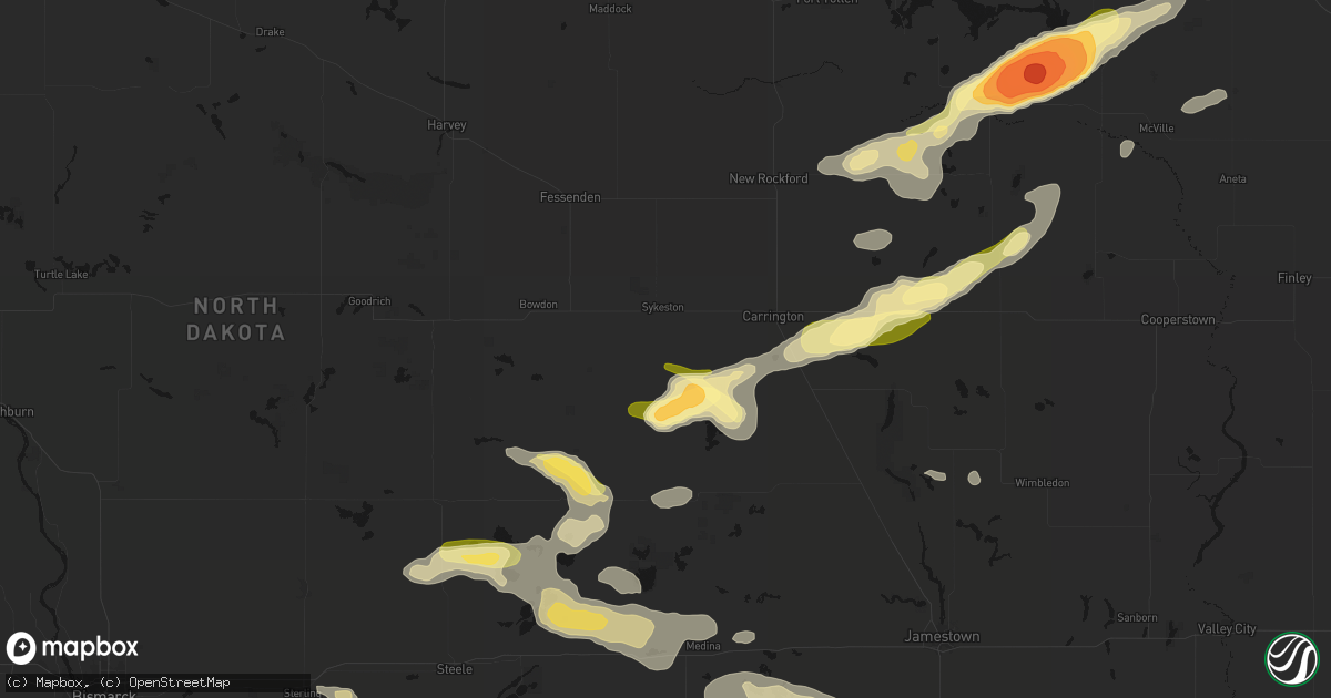 Hail map in Sykeston, ND on August 24, 2026