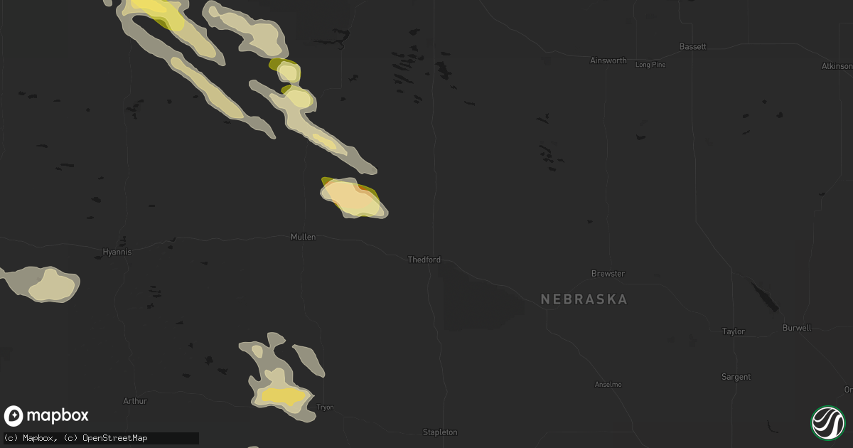 Hail map in Thedford, NE on August 24, 2026