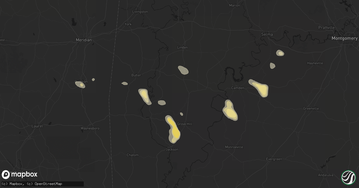 Hail map in Thomasville, AL on August 24, 2026