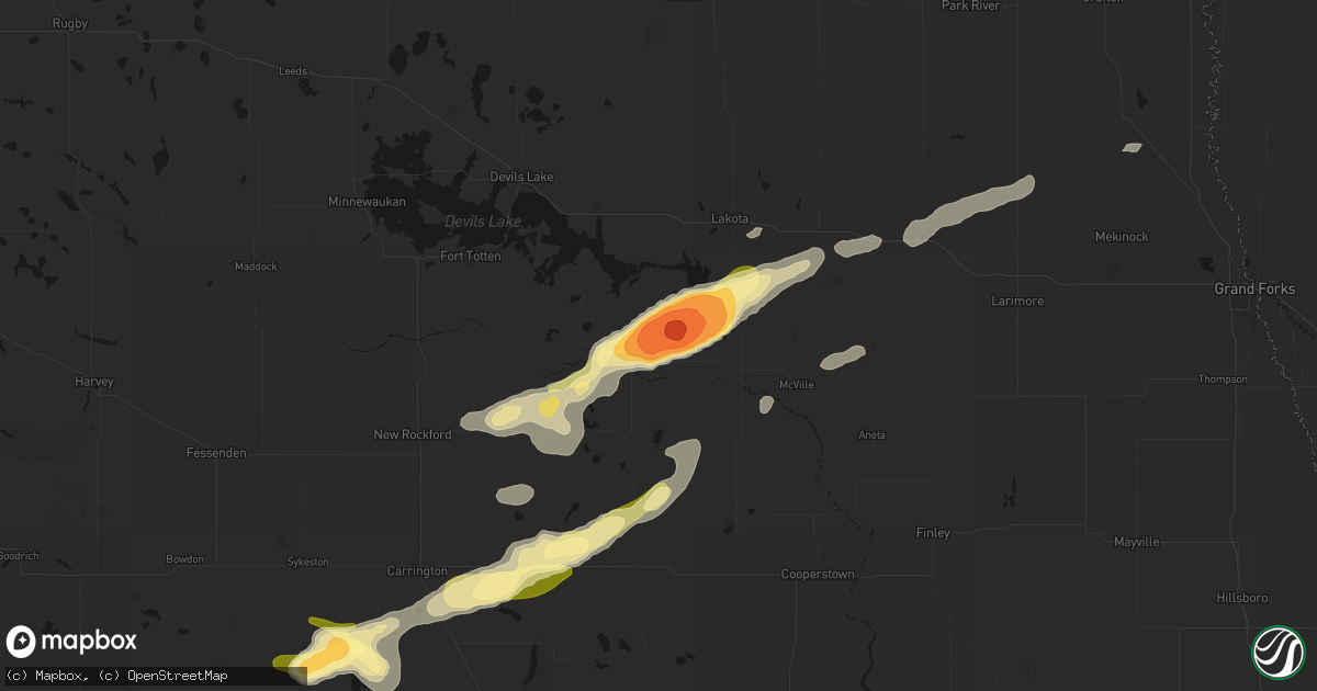 Hail map in Tolna, ND on August 24, 2026