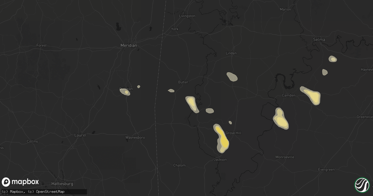 Hail map in Toxey, AL on August 24, 2026