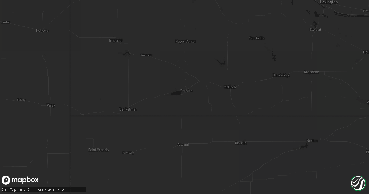 Hail map in Trenton, NE on August 24, 2026
