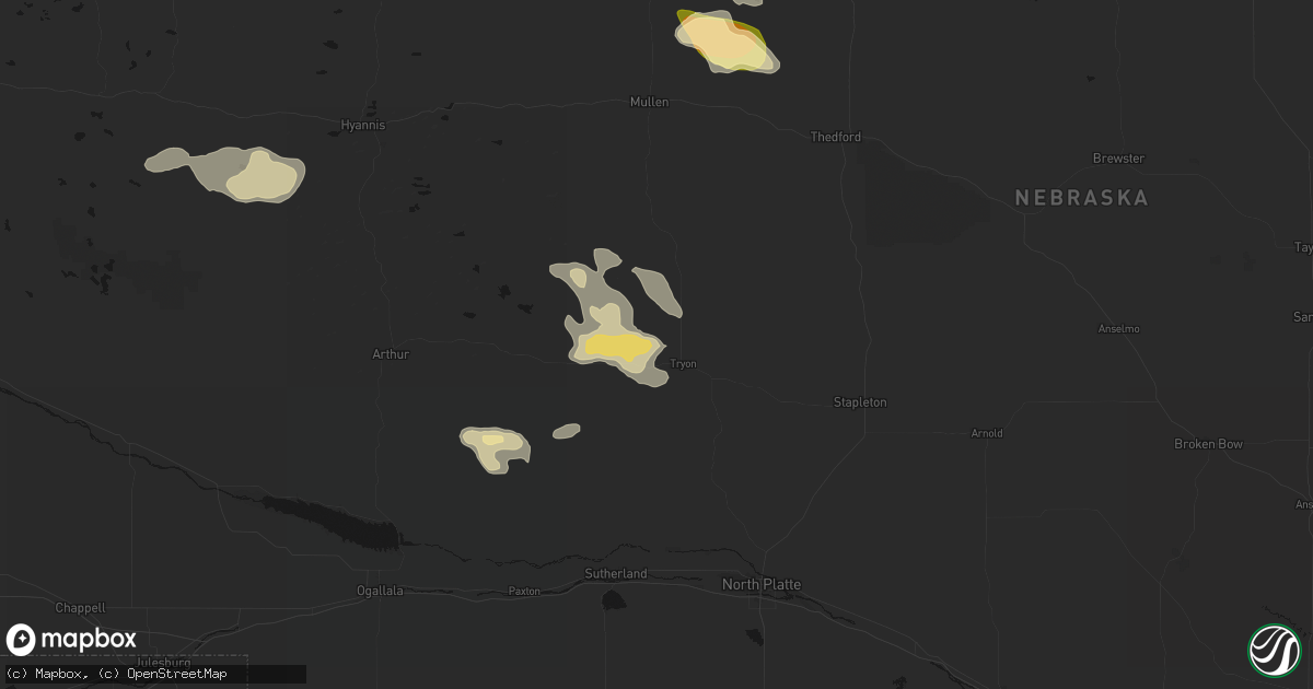 Hail map in Tryon, NE on August 24, 2026