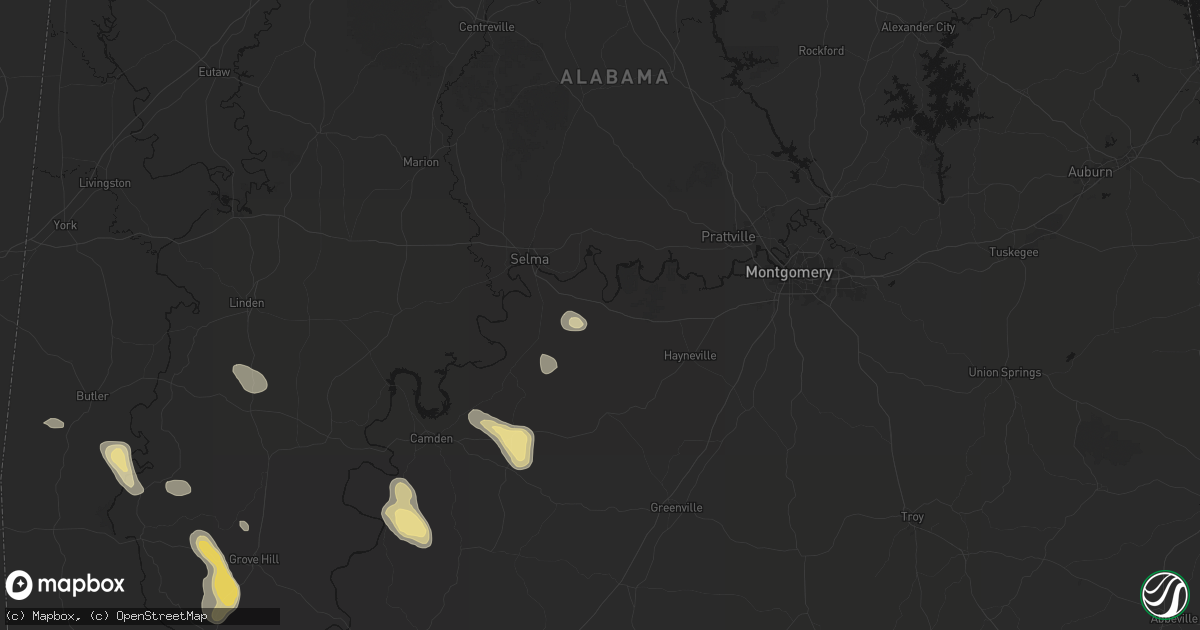 Hail map in Tyler, AL on August 24, 2026