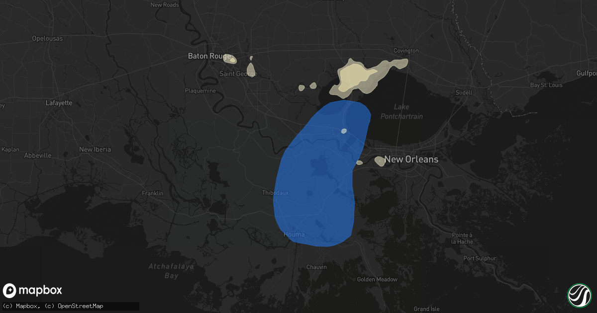 Hail map in Vacherie, LA on August 24, 2026