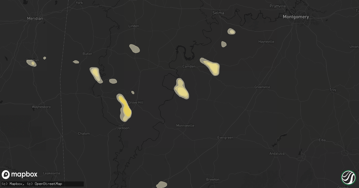 Hail map in Vredenburgh, AL on August 24, 2026