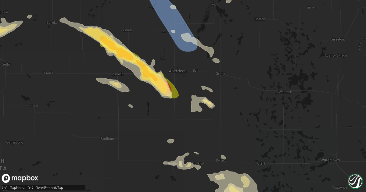 Hail map in Warner, SD on August 24, 2026