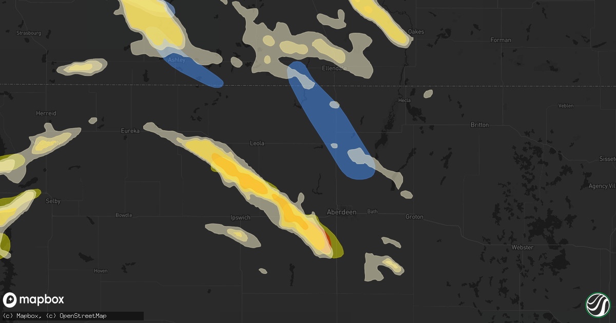 Hail map in Westport, SD on August 24, 2026
