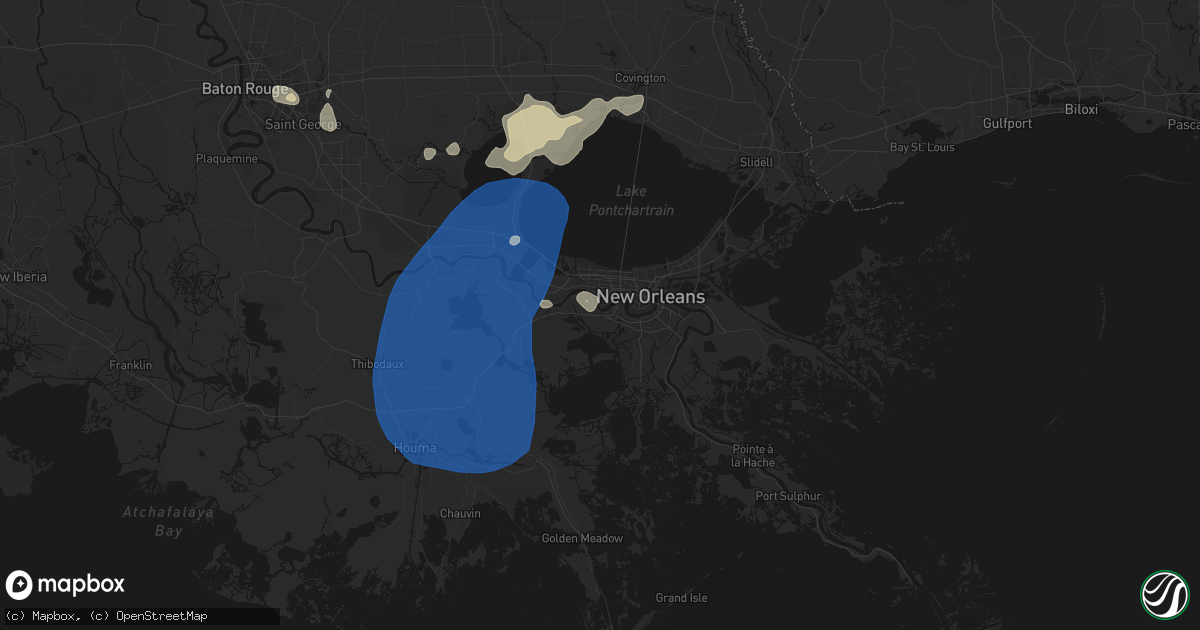 Hail map in Westwego, LA on August 24, 2026